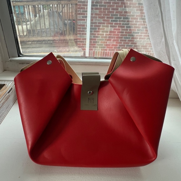 Vegan Red Origami Shoulder Bag handmade in Paris (NEW without Tags) - Picture 2 of 5